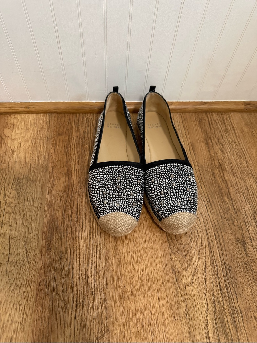 *EUC* Stuart Weitzman "Rockon" Studded Rhinestone Espadrille Flats - Picture 4 of 7